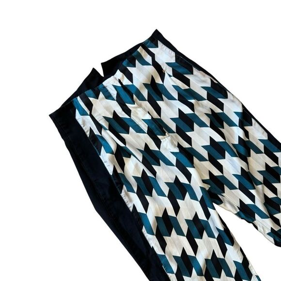 Sportmax Geometric Teal Black White Geometric Pattern Silk Wide Leg Trousers - Picture 4 of 10